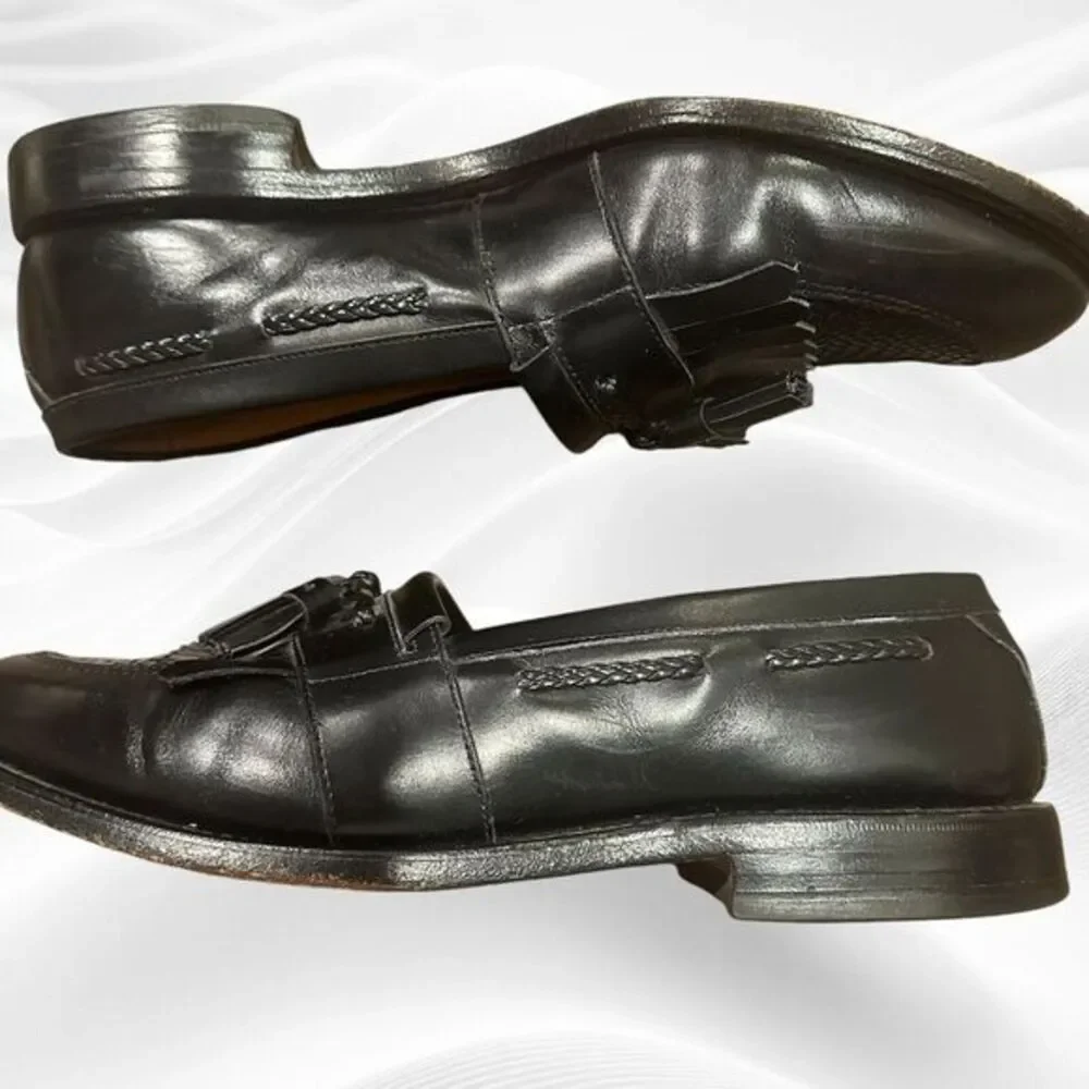 Men's Shoes ALLEN EDMONDS CODY Kiltie Tassel Loafers 10.5D Black Woven‎ Leather